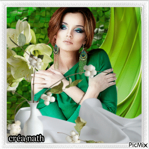 Femme en vert et blanc,concours - GIF animé gratuit
