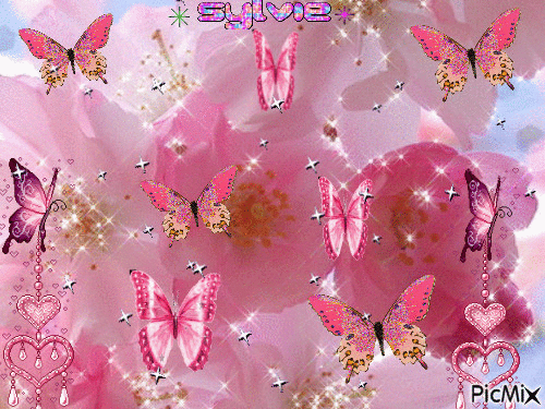 papillon roses ma création a partager sylvie - GIF animé gratuit