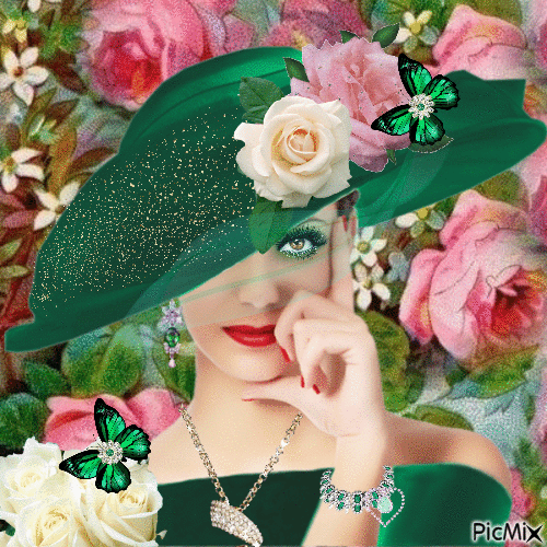 La dame au chapeau vert - GIF animé gratuit