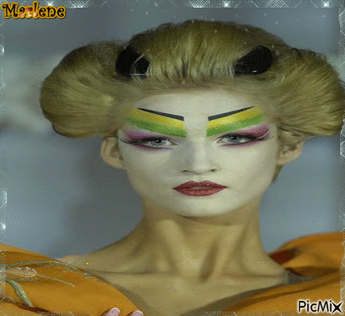 Portrait Geisha Woman Colors Deco Glitter Fashion Makeup Glamour - Free animated GIF