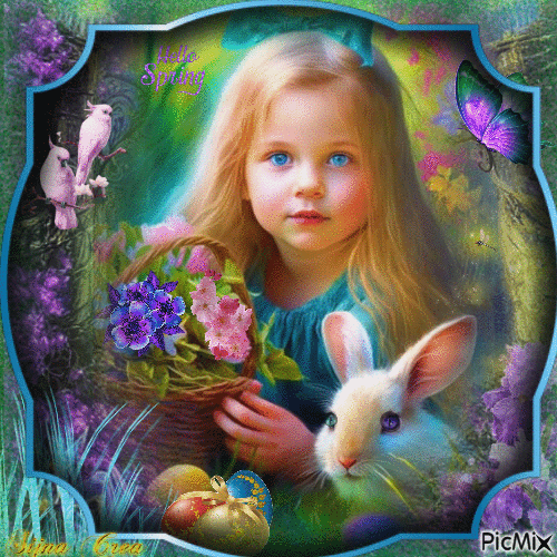 happy little girl in spring - GIF animé gratuit