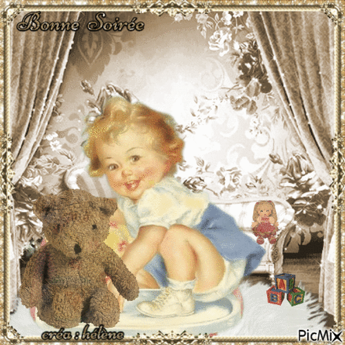 "Petite fille avec un ours en peluche - Vintage" - Gratis animeret GIF