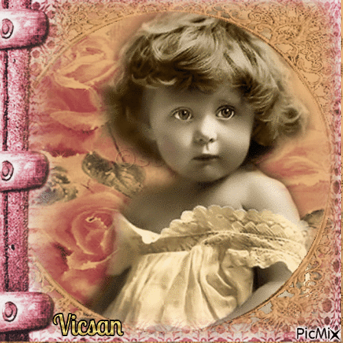 Retrato de una niña - Vintage - GIF animé gratuit