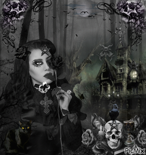 Gothic Woman Portrait - Black And White - GIF animado grátis