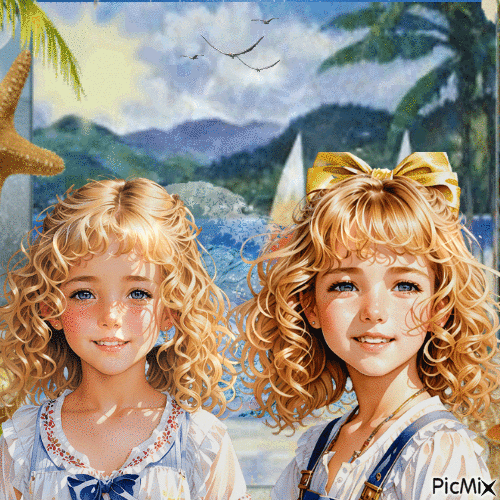 Hermanas gemelas en el agua - 無料のアニメーション GIF