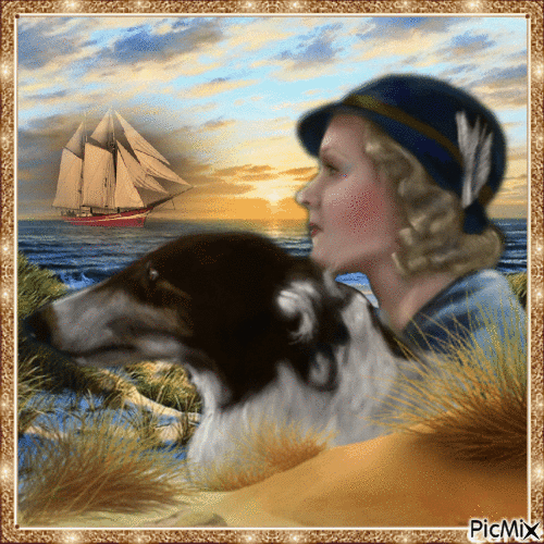 Frau und Hund - Vintage - GIF animé gratuit