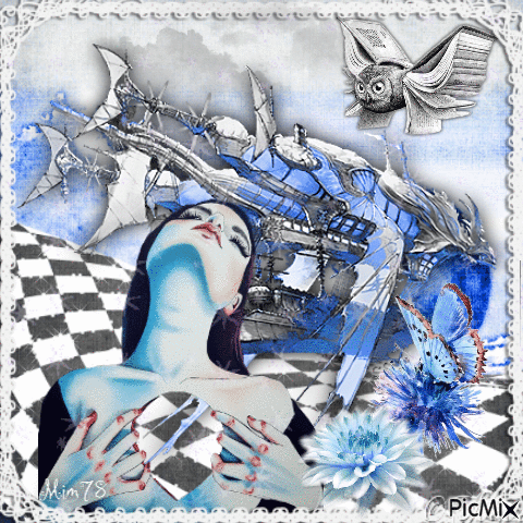 Création artistique en bleu, blanc et noir - Δωρεάν κινούμενο GIF