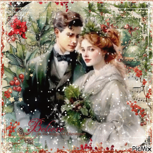 Christmas Love Victorian Couple - Бесплатни анимирани ГИФ