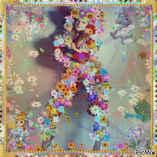 Woman of Flowers - Free animated GIF