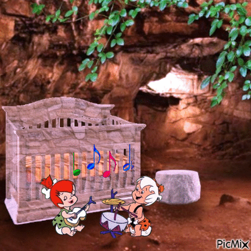 Pebbles and Bamm-Bamm singing in cave nursery - Free animated GIF