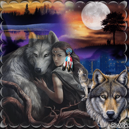femme avec des loups - Δωρεάν κινούμενο GIF