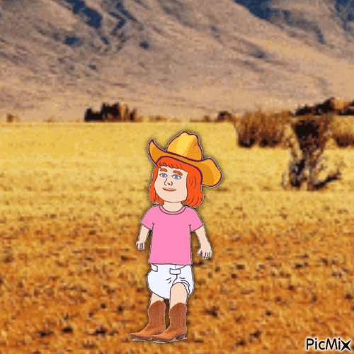 Western redhead baby in desert - GIF animé gratuit
