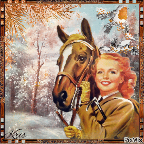 femme et cheval vintage 🌼❤️ - Gratis geanimeerde GIF