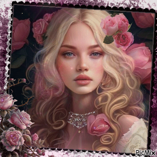 Mujer con rosas - Nemokamas animacinis gif