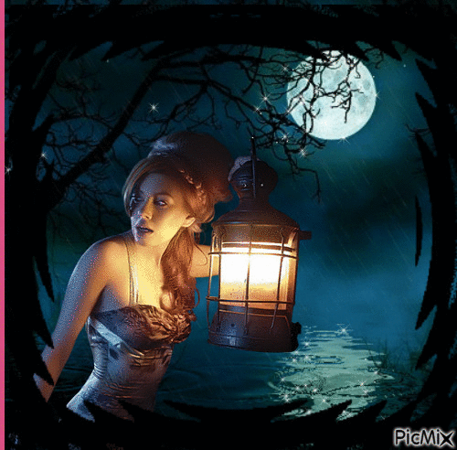 Woman with lantern - Darmowy animowany GIF
