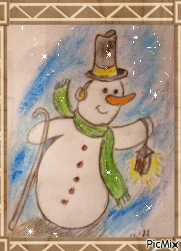 bonhomme de neige 2023 dessiné par GINO GIBILARO - GIF animé gratuit