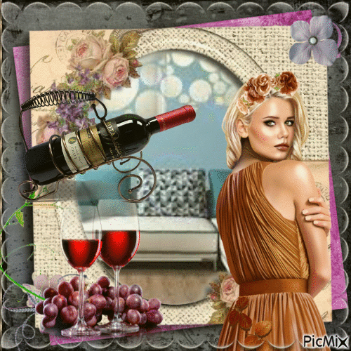 femme avec un verre de vin - Ücretsiz animasyonlu GIF