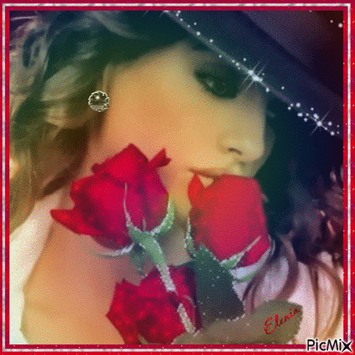 Женщина с алыми розами - 免费动画 GIF