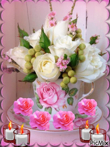 Tasse avec des roses - Gratis animerad GIF