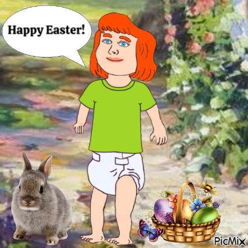 Baby with Easter bunny and basket - Free PNG