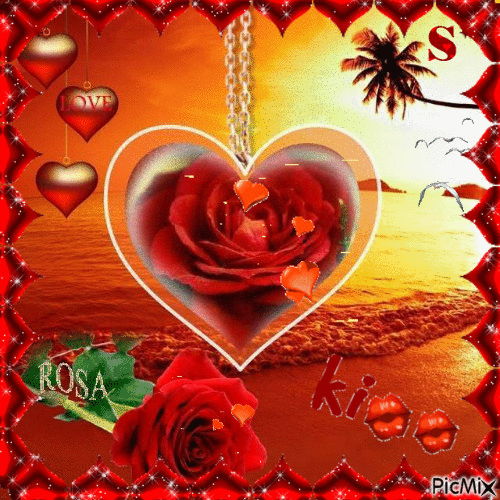 Coeurs et roses - GIF animé gratuit