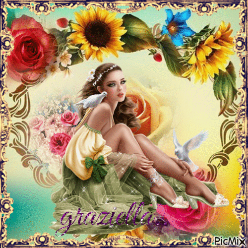 donna di fiori - GIF animado grátis