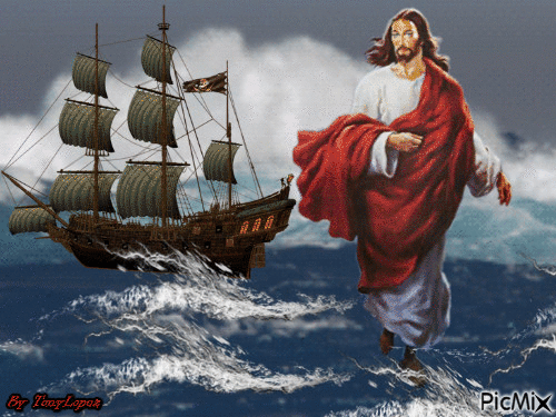 Jesus En La Oria Del Mar - Gratis animerad GIF