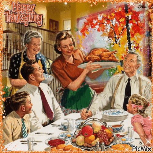 Happy Thanksgiving. Family dinner - 免费动画 GIF