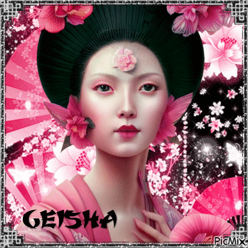 Geisha en rose et noir - Zdarma animovaný GIF