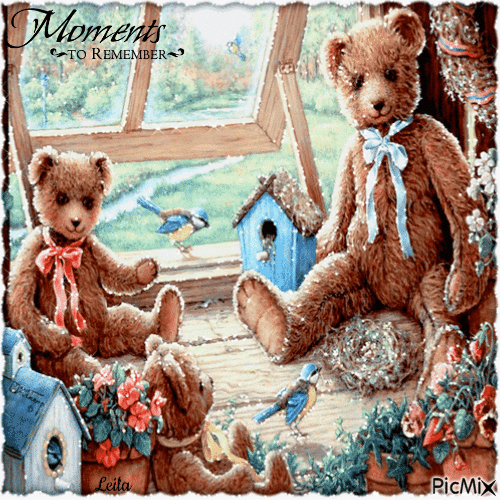 Moments to remember. Birds and teddys - 免费动画 GIF