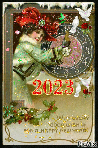 happy new year vintage 2023 - Besplatni animirani GIF