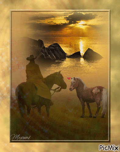cowboy et chevaux - Бесплатный анимированный гифка