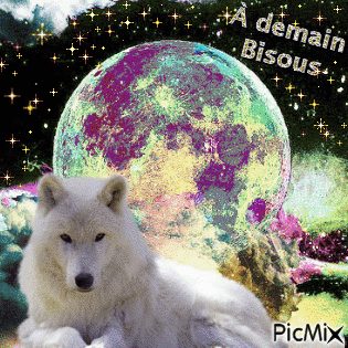 A demain  !Loup blanc couché - GIF animé gratuit
