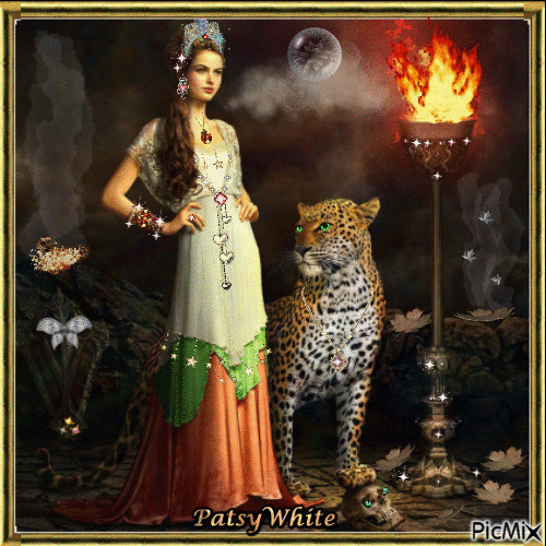 Queen and her Leopard - GIF animado gratis