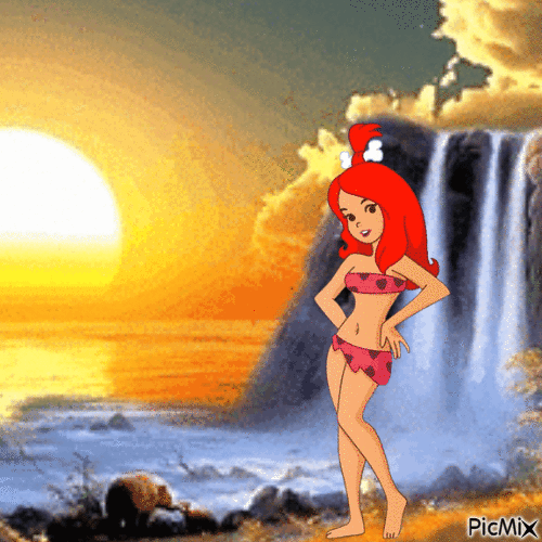 Pebbles near sunset and waterfall - 無料のアニメーション GIF