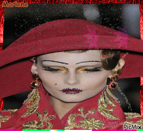 Portrait Woman Colors Hat Deco Glitter Red Fashion Glamour - GIF animé gratuit