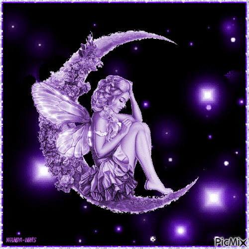 Night -purple-woman-flowers - Бесплатни анимирани ГИФ