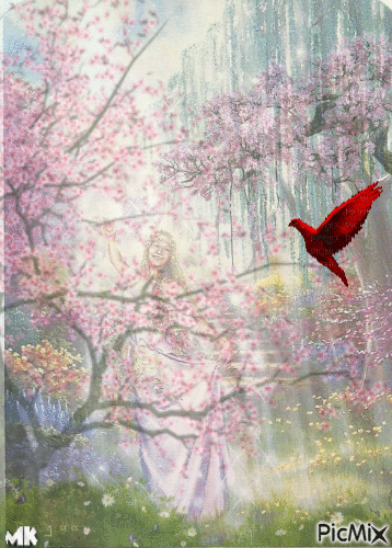 Con una paloma roja - GIF animado grátis