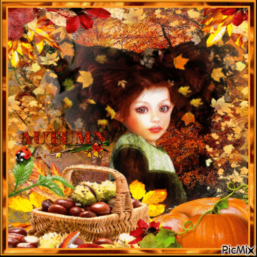 Autumn Little Girl - Besplatni animirani GIF