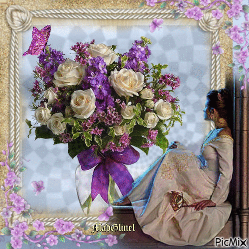 devant un bouquet de fleurs - Gratis geanimeerde GIF