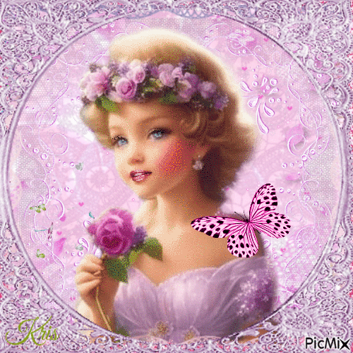 Papillons, fleurs et dentelle - Darmowy animowany GIF