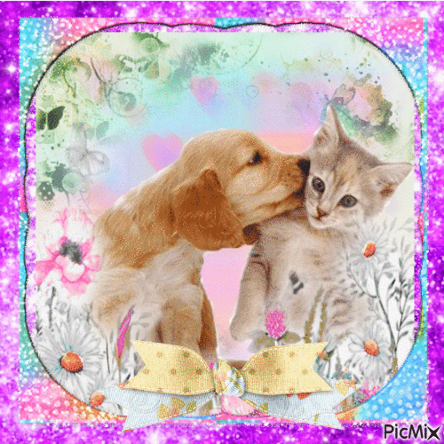 Puppy and Kitten pastel - GIF animate gratis