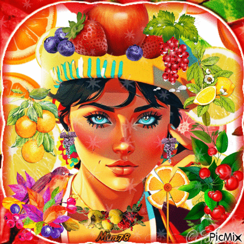 Femme avec des fruits - 無料のアニメーション GIF