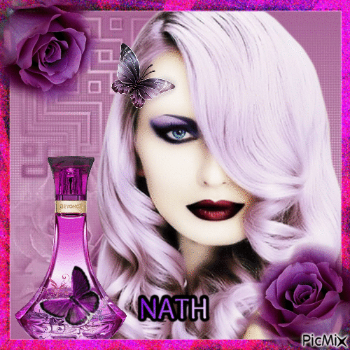 portrait de femme et parfum en violet et lilas - Gratis geanimeerde GIF