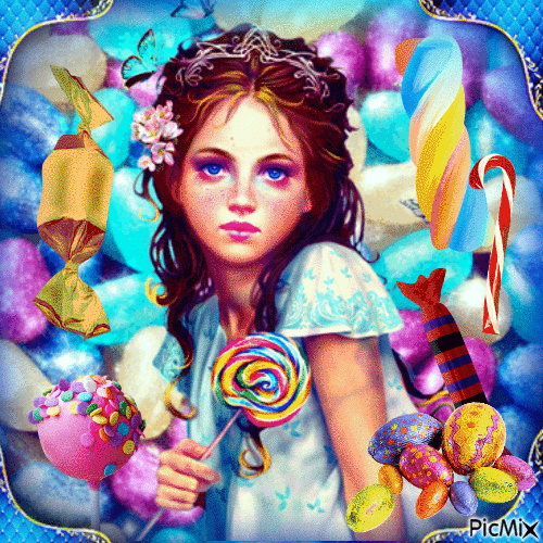 Petite fille et les sucreries, concours - GIF animado grátis