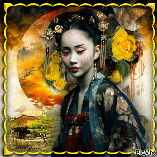 Portrait d'une geisha - GIF animé gratuit