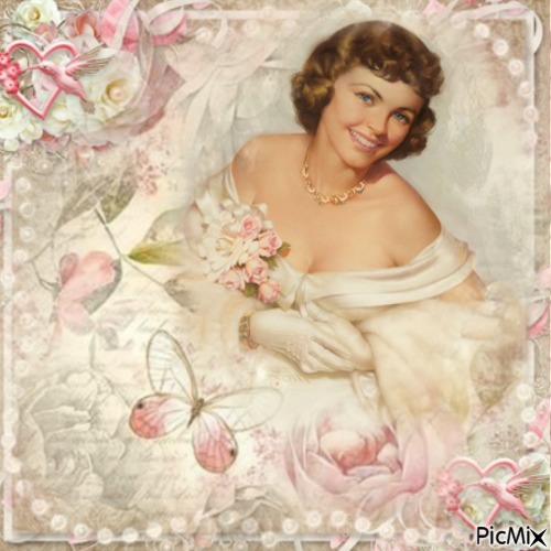 Vintage woman and roses - PNG gratuit