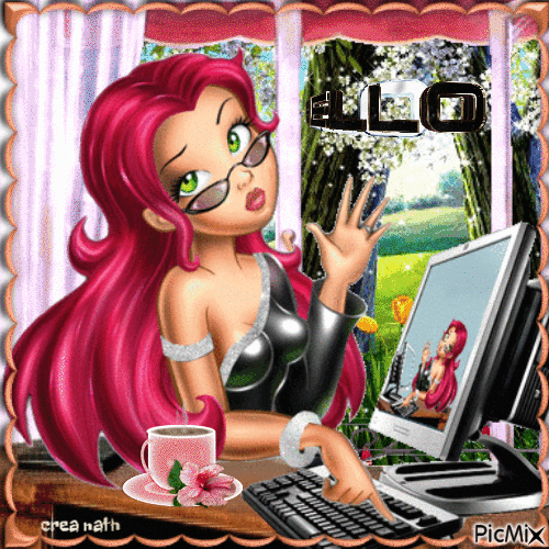 Jeune fille avec son ordinateur....concours - 無料のアニメーション GIF