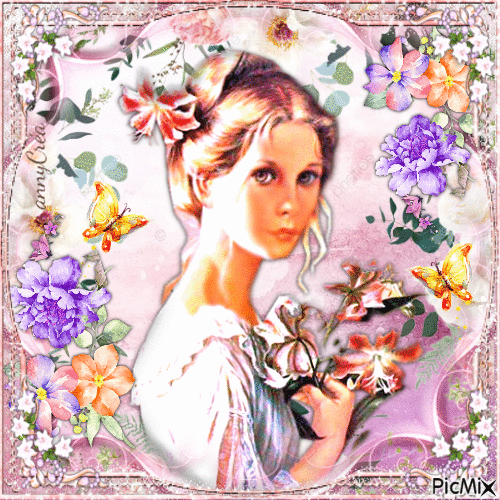 Spring girl watercolor - Free animated GIF