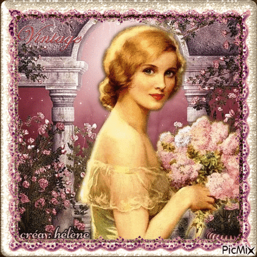 Portrait Vintage  - tons rose et beige - GIF animé gratuit